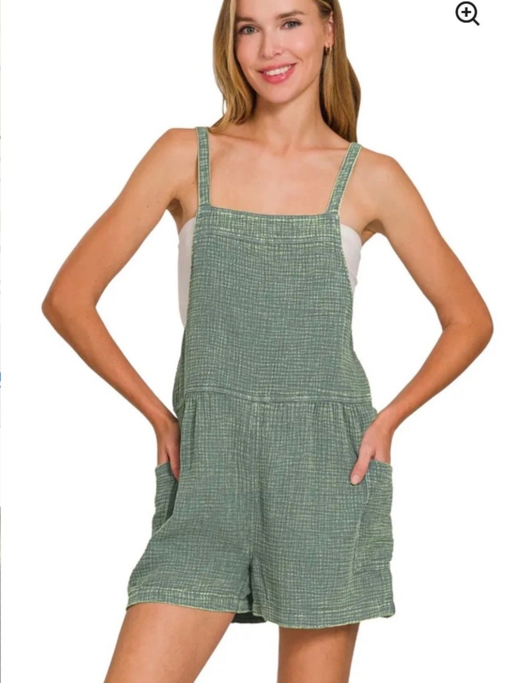 Zenana Textured Tie-back Overalls Romper in Ash Jade